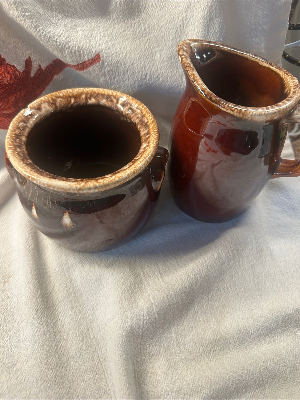 Brown Glazed Ceramic Creamer and Sugar Set - Home Dining